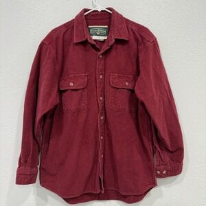 Field & Stream Mens Flannel Shirt L Burgundy Red Cotton Button Down Long Sleeve